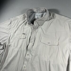 Mens Poncho Shirt XXL Gray Pearl Snap Short Sleeve Fishing Nylon Vented Outdoor